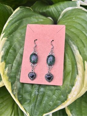 Ruby zoisite dangle earrings.